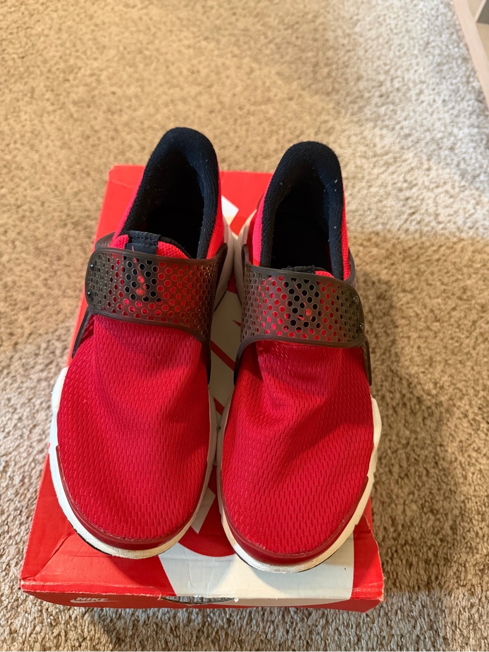 Nike sock dart Red Slip-On Athletic Shoes with Black Strap